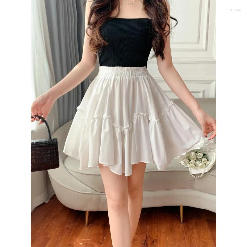 Skirts Treutoyeu White Irregular Fluffy Cake Skirt Summer High Waist A Line Black Mini Fairy For Women Faldas Mujer Moda 2023