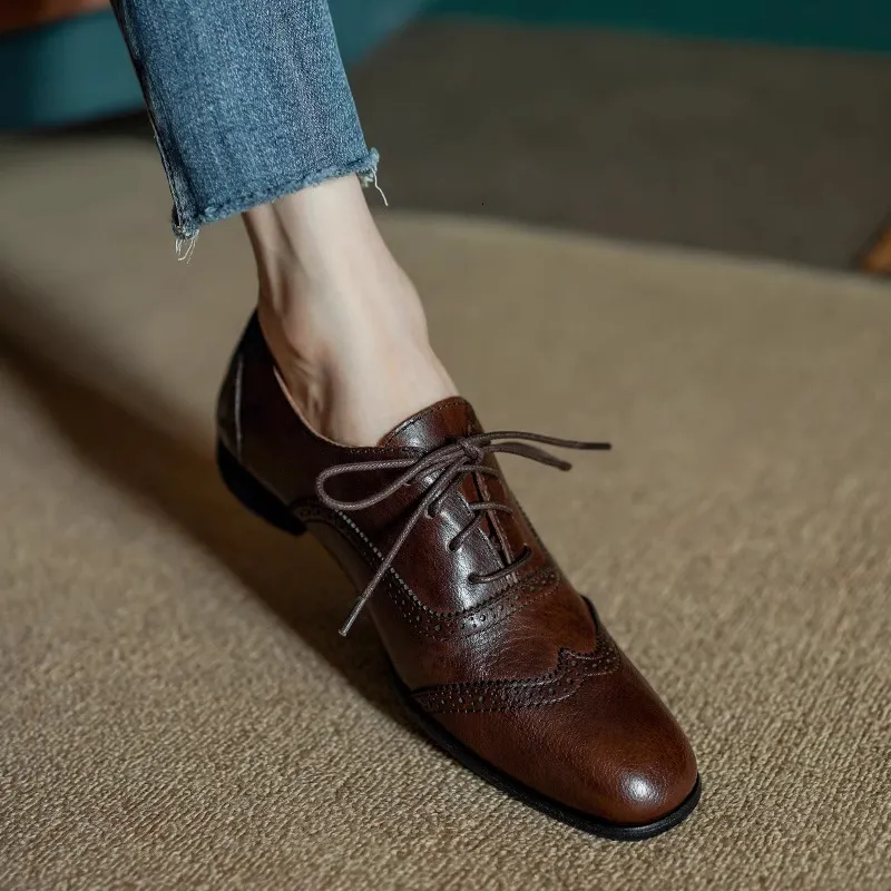 Dress Shoe Basic Brogue Real Leather Comfort Flats Square  display picture 3