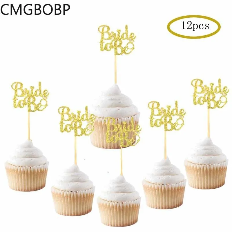 Outros suprimentos de festa do evento 12pcs Glitter Bride To Be Diamond Ring Cupcake Topper Noivado de casamento Decoração de bolo de chuveiro de galinha 230822