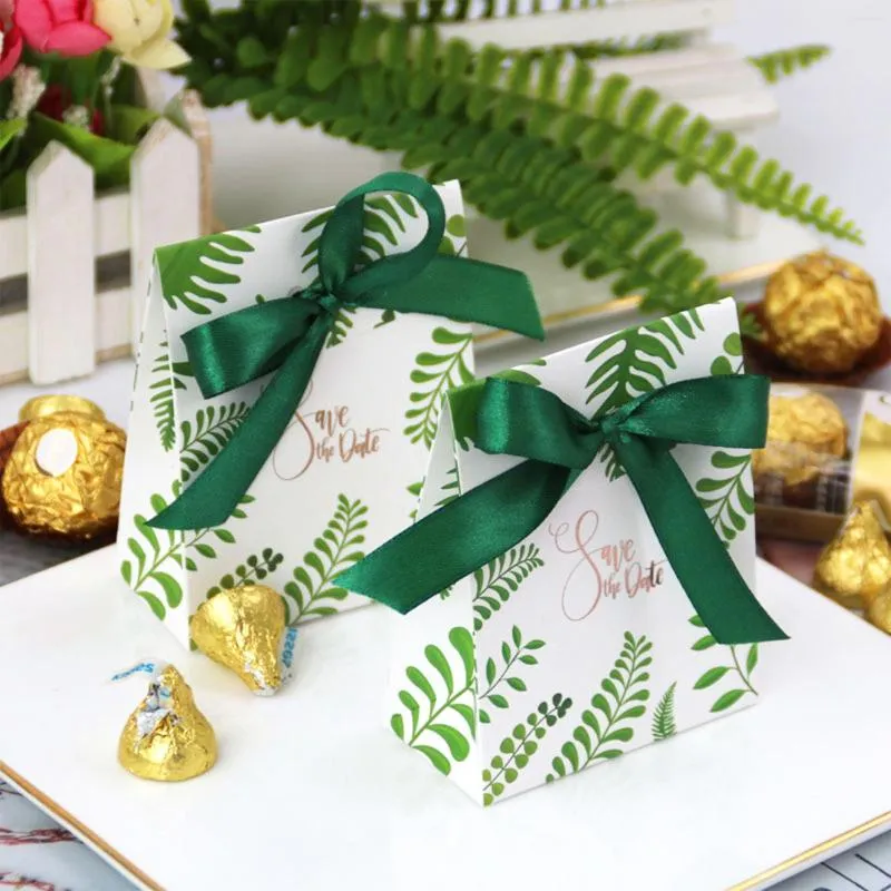 Present Wrap Creative Wedding Candy Box Plants Printed Bag With Ribbon Tie Wrapping Treat Packs Inga handtagskonst Hantverkartiklar