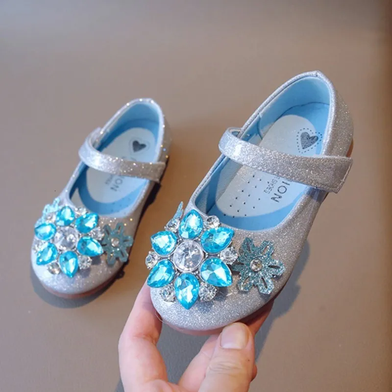 Tênis sapatos de desempenho infantil de couro para meninas Mary Janes Bling Princess Dance Show