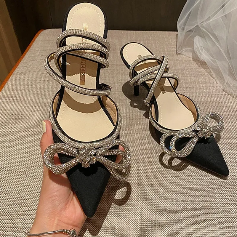 High Dress Pumps Sandals 791 Heel Crystal Bowknot Ankle Strap Sexy Heels Ladies Prom Shoes Women Female Footwear 230 88 s