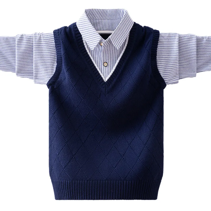 Pullover Fashion Boys School Uniform Sticked tröja Autumnwinter Korean Kids Sparcing Shirt Collar Children 515 Years kläder 230823