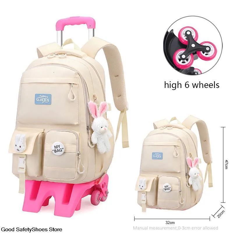 Rugzakken Wiel School Backpack For Girls Kids Verwijderbare schooltassen waterdichte kinderen trolley tassen schattige rollende schoolboektassen meisjes 230823