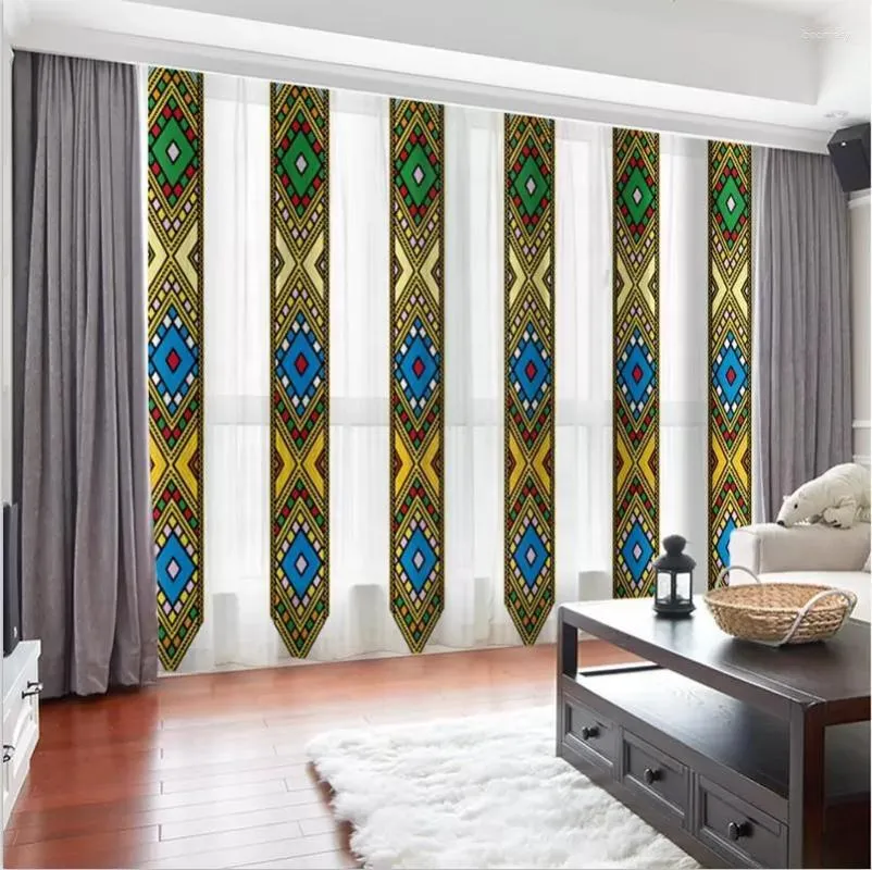 Curtain 3D Modern Eritrean Ethiopian Culture SabaTelet Design Luxury 2 Pieces Shading For Home Living Room Bedroom Hook