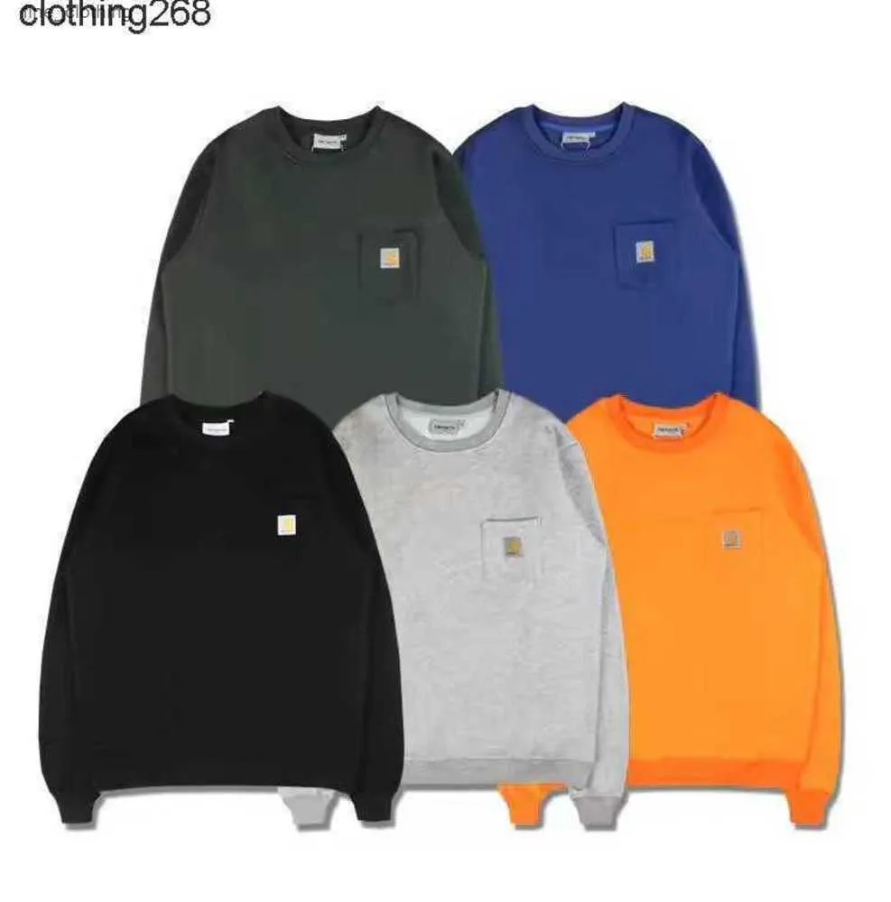 2023 Nya mäns hoodies Sweatshirt North America Brand Carhart Liten etikettficka för män och kvinnor Lossa plysch solid casual par rund hals tröja trend01