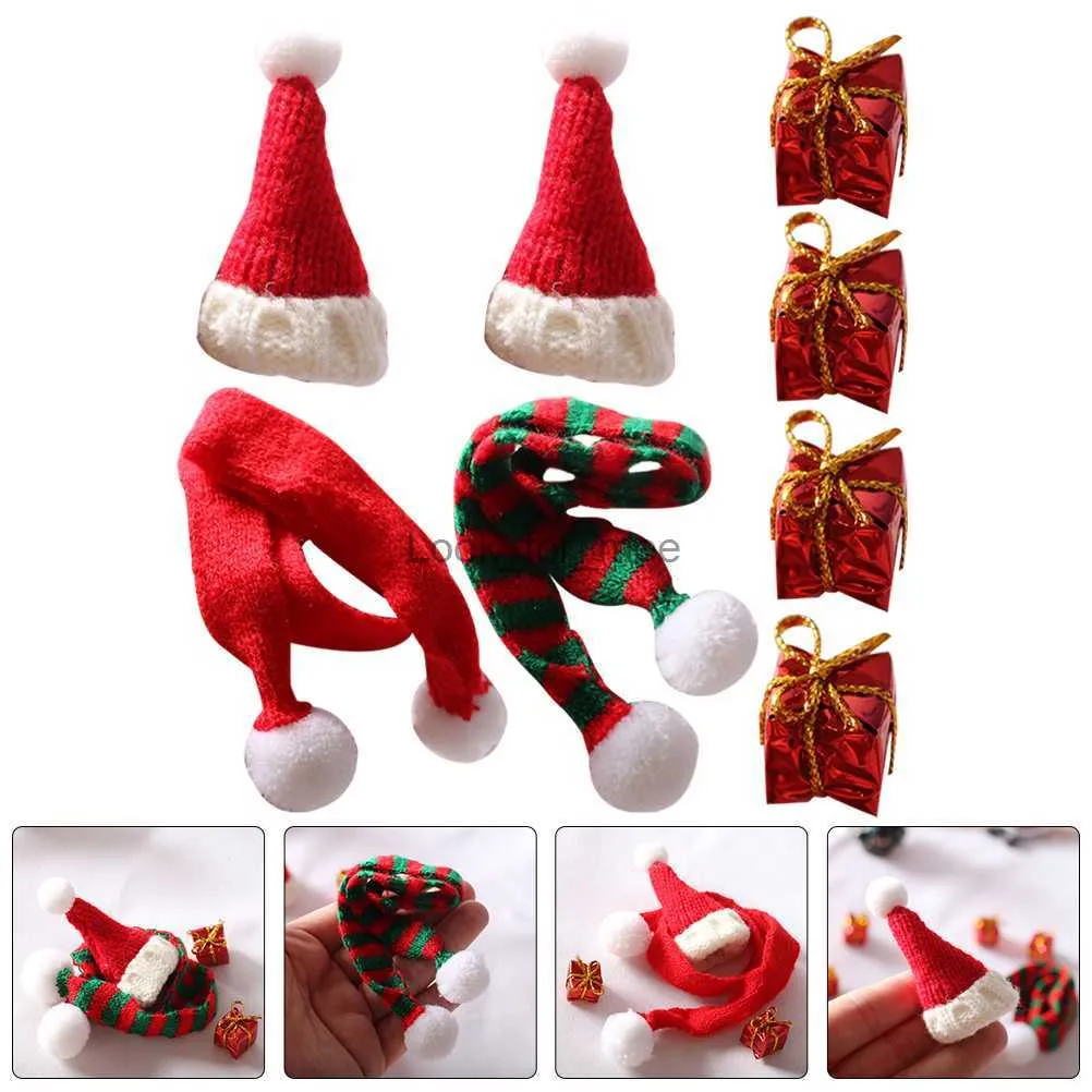 Decor Home Mini Santa Hat Christmas Scarf Model Knitted Caps Knitting Hats Manual Photo Prop Plush Child HKD230823