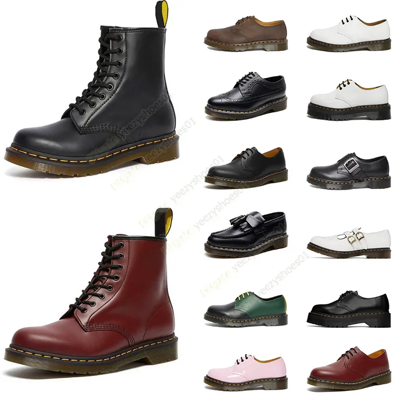 Designer Boots Luxury Bootsies Classic Dr Martins Matt Patent Leather Calfskin Boot Black Beige White Slip on Buckle Platform Casual Dress Shoes Mens