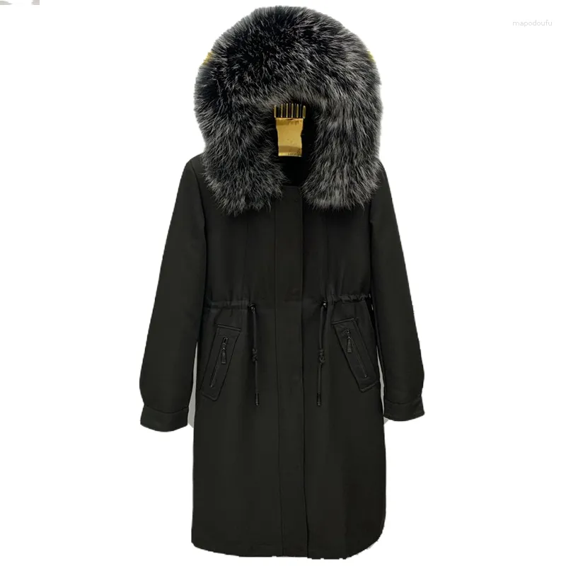 여자 모피 Utra Long Women Parkas 2023 Winter Real Collar Hooded Overcoat 탈착식 렉스 라이너 슬리브 wadded 재킷