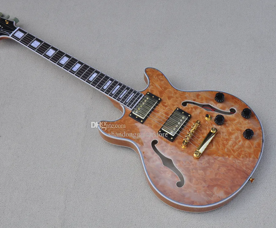 Altın donanımlı yarı-takip gövdesi orijinal elektro gitar, kapitone akçaağaç üstü, logo/renk özelleştir