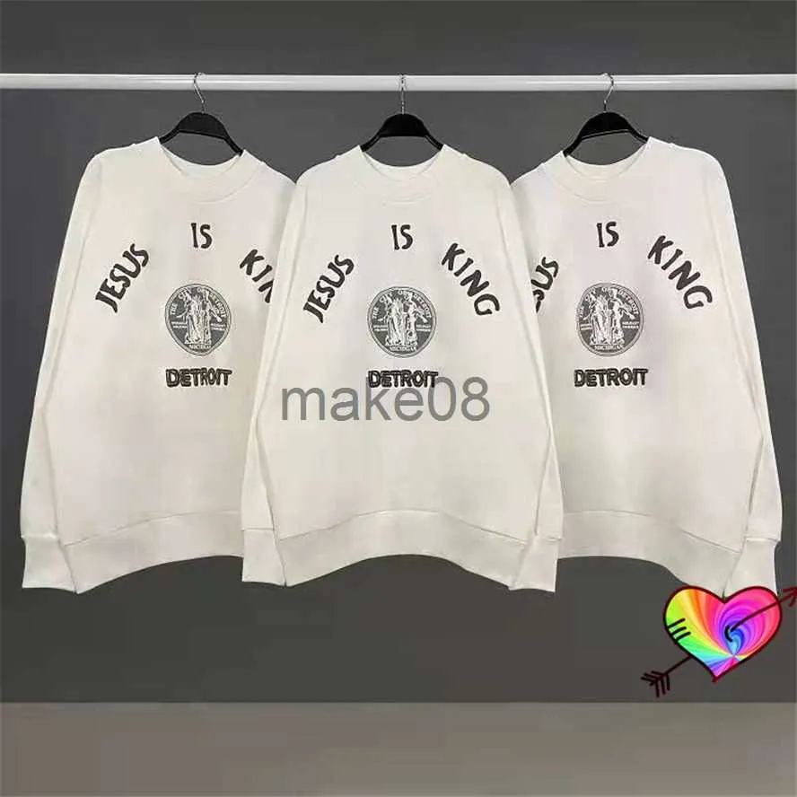 Capuzes masculinos Sortos de camisetas brancas de domingo de domingo de pescoço Jesus é sweethirts homens homens de Detroit City Hoodie hip hop ye moletons j230823