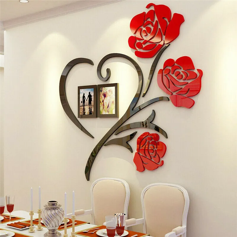 Stickers muraux Acrylique Famille Amour Rose Stickers 3D DIY Po Cadre Mural Décor À La Maison Decal Art Ornement 230822