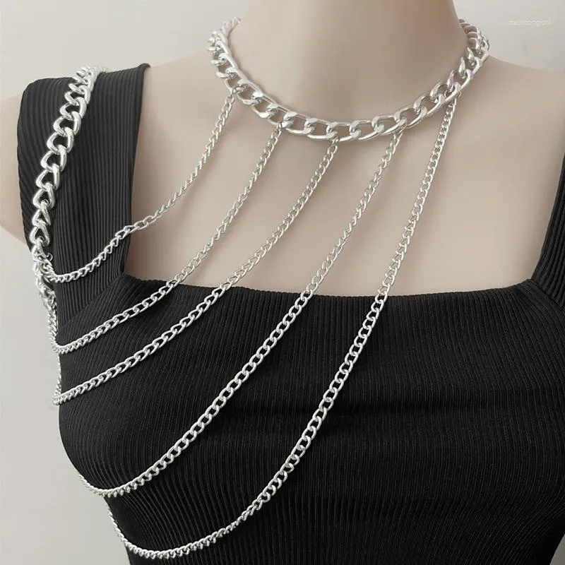 Chains Single Shoulder Tassel Neck And Geometric Body Chain_voghion.com