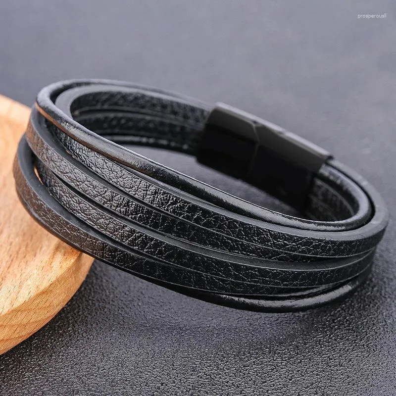 Pulseiras de charme aço inoxidável jóias de alta qualidade masculino preto/bracelete de couro BRWON Men.