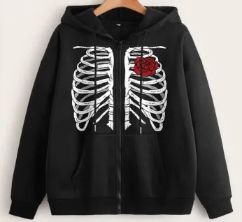 Herren S Hoodies Sweatshirts Y2K American Rose Skull Print Reißverschluss Hoodie Frauen High Street Harajuku Marke Übergroße Kapuze -Strickjacke Ins 230823