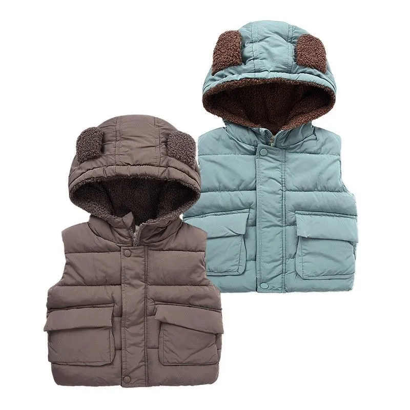 Gilet automne hiver enfant en bas âge fille gilet sans manches couleur pure avec manteaux d'extérieur à capuche décontracté garçons vestes à glissière pour enfants 230822