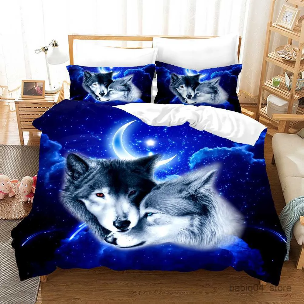 Bedding sets Wolf Cute Animal Bedding Set 3d Printing Kids Luxury Gift Duvet Cover Comfortable Home Textiles Single Full Size R230823