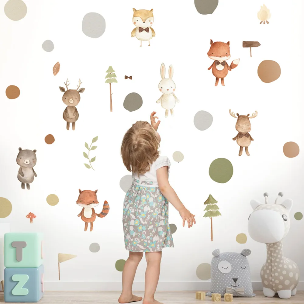 Cute Rabbit And Polka Dot Woodland Animal Wall Stickers For Nursery ...