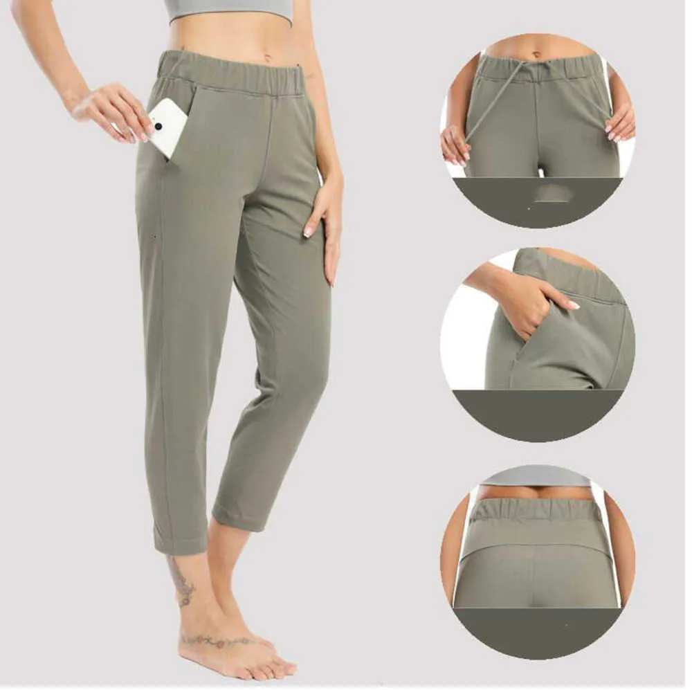 2023 Nouveau designer recadré poche latérale lâche droite yoga sarouel plus tailles femmes cordon taille fitness sport décontracté capris