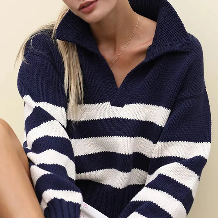 Maglioni femminili autunnwinter casual maniche lunghe cotone cotone in cotone maglione a strisce sciolte a strisce maglione pullover 230822 230822