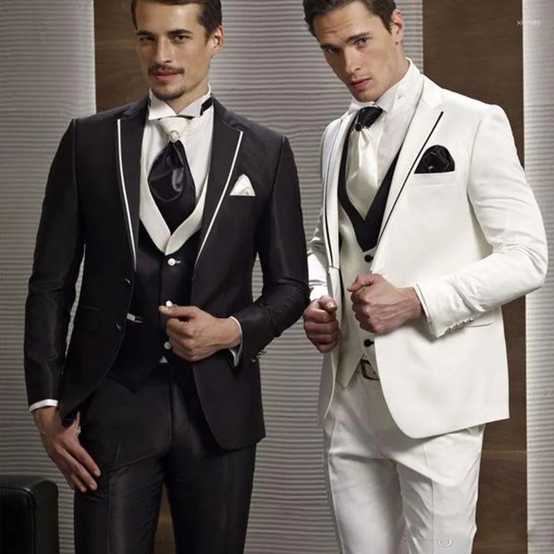 Ternos masculinos 2023 estR vestido de noiva branco Tuxedo Groom Wear Black Groomsmen Suit Blazer 3 Peças Conjunto