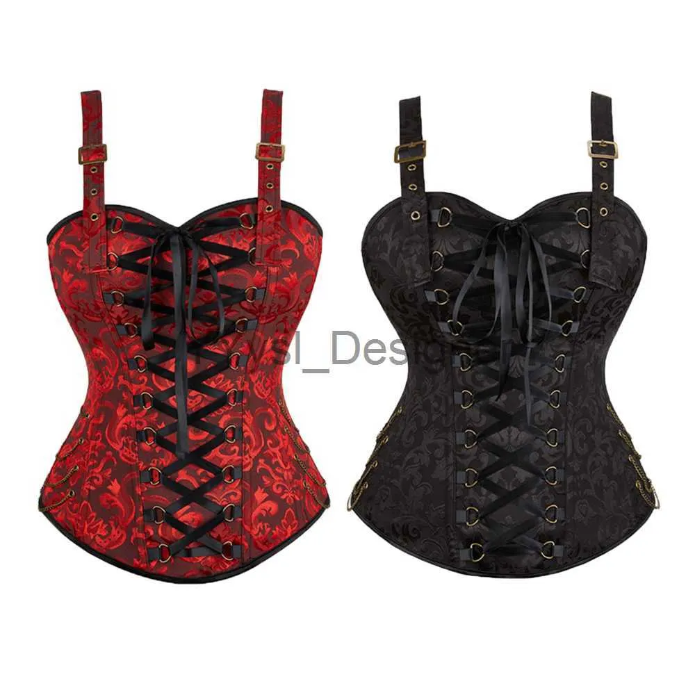 Corset With Straps Gothic Costume Black Lace Up Corset Top Vintage Jacquard  Plus Size Steampunk Corsets For Women Brown Red X0823 From 14,41 €