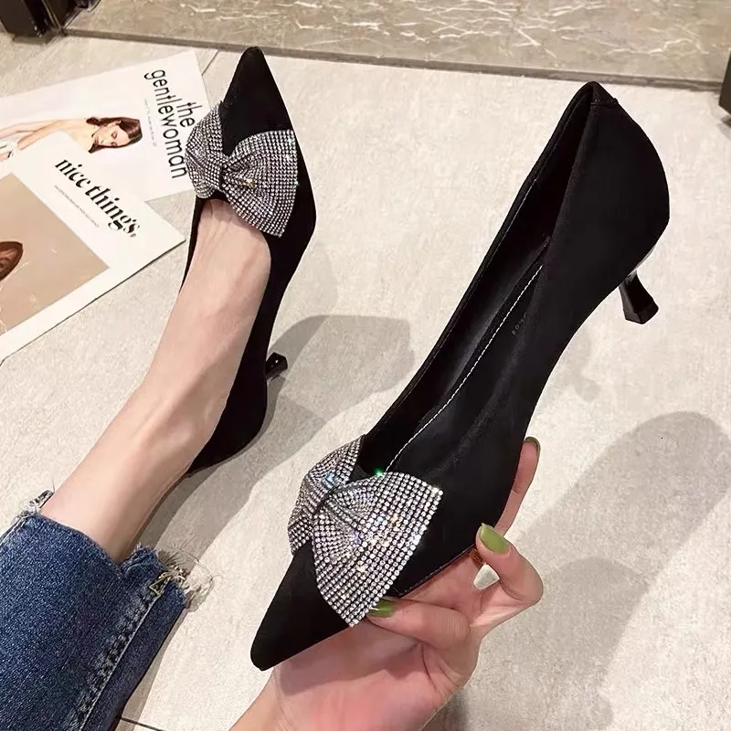 545 Summer Heels High Women's Bling Bowknot Pointed Toe Heeled For Women Dress Party Ladies Stilettos Slingbacks Shoes 230822 400