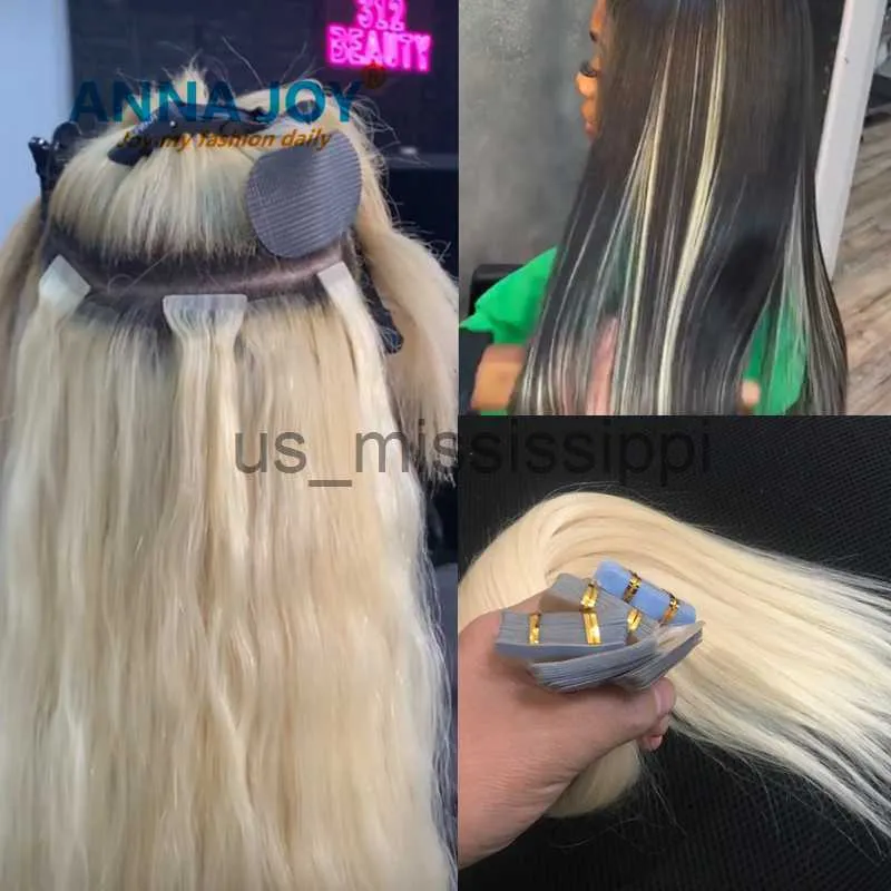 Perruques synthétiques 2023 Nouveau 26 "28" 613 Blonde Tape Ins Cheveux Humains 80Pcs 200G Pleine Tête Brésilienne Vierge Cheveux Bande Trame Pour Salon Femmes x0823