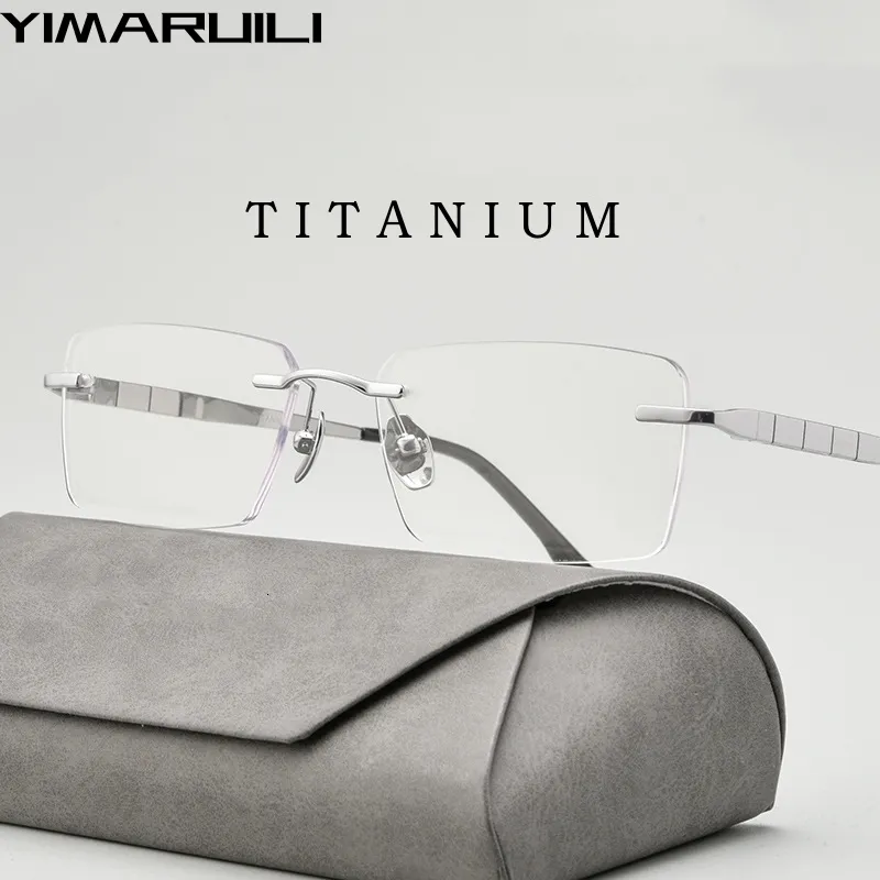 Mode solglasögon ramar yimaruili ultralätt affär fyrkantig glasögon mode retro rent optiskt recept kantlösa glasögon män f91092t 230822