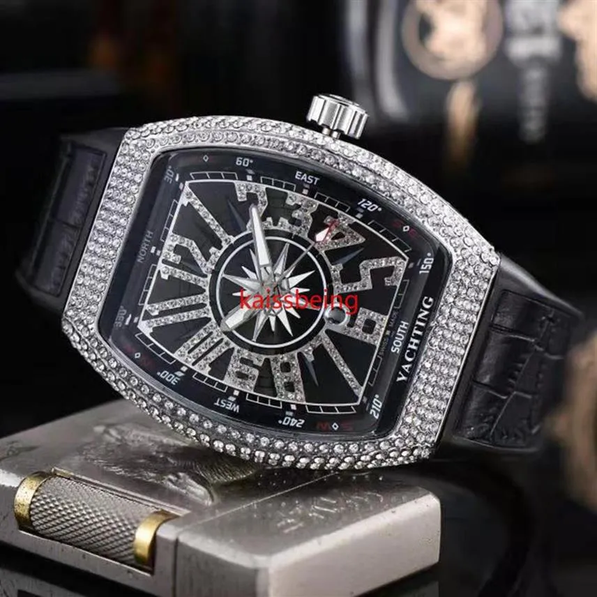 138 Herren Watch Quartz Bewegung Uhren Gummi -Uhrband -Schinser Diamant ICD Out Edelstahl Hülle für Männer Lifestyle Wate246g