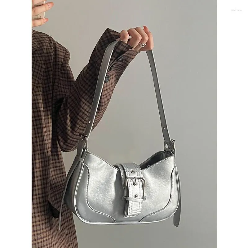 Sacs de soirée Argent PU Cuir Épaule Pour Femmes Designer Sacs À Main Femme Vintage Underarm Bourse Dames Élégant Bandoulière Sling Sac