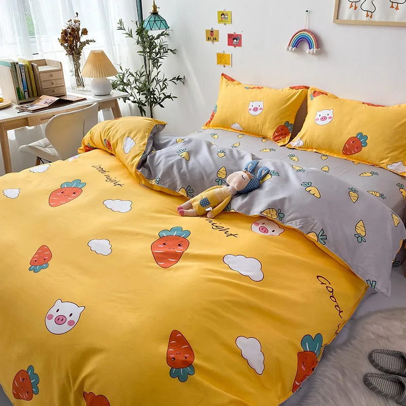 Bedding sets Cute Carrot Duvet Cover Set Flat Sheet Pillowcases Bear Dinosaur Ins Kids Adult Fashion Gift Single Queen Linen 230822