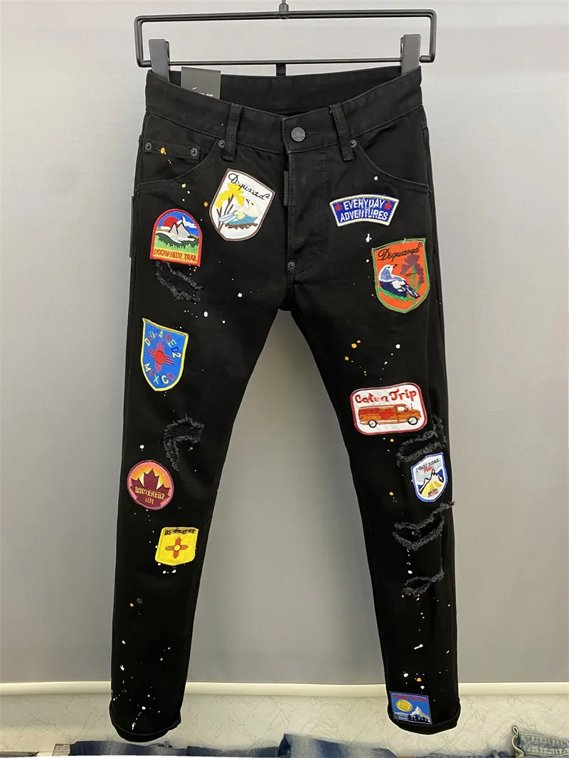 Designer clássico masculino jeans cavaleiro menino jeans estilo fino estiramento pedra processo de lavagem rasgado jeans tamanho asiático 28-38 350