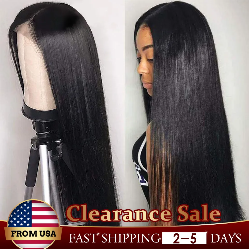 Clearance Sale - Lace Front Wigs Straight Virgin Hair Real Hair Wigs For  Black Women