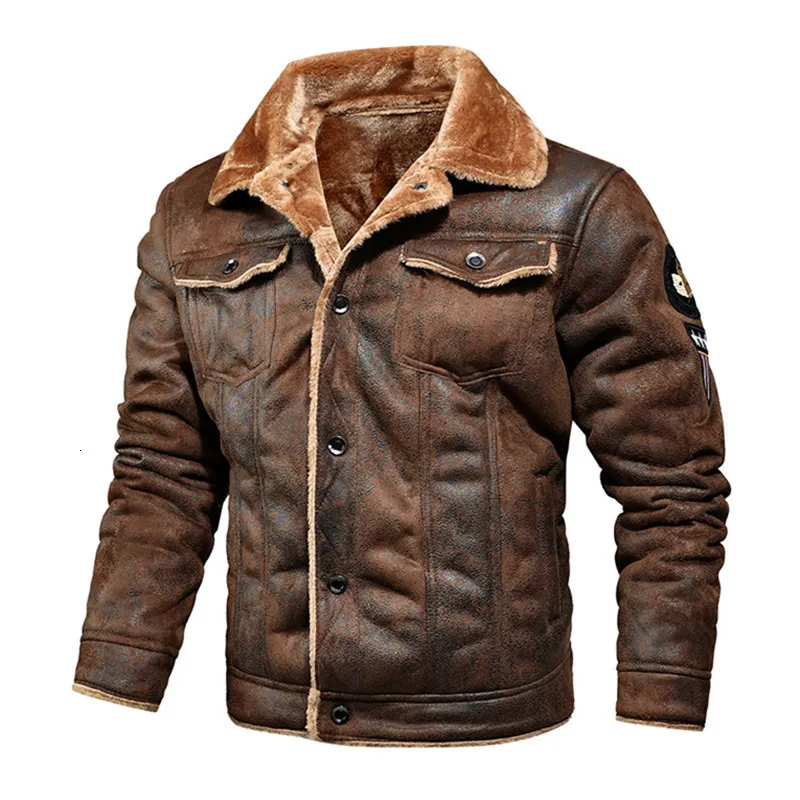 メンズトレンチコート男子秋と冬の特大プラスベルベット太い革のジャケットユースファッションPUレザージャケットコートサイズM-4XL 230822
