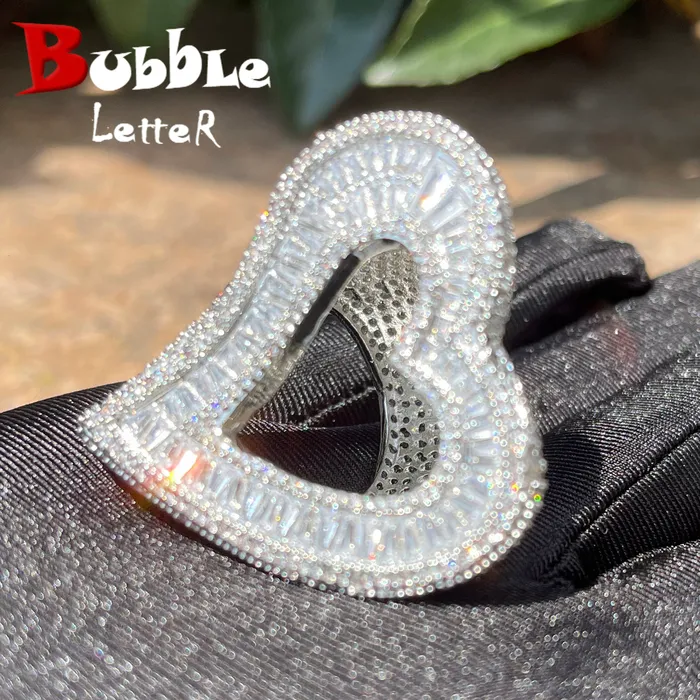 Band Rings Bubble Letter Big Open Heart Ring для женщин заморожены пальцами Бланг Багит Циркон модный хип -хоп ювелирные изделия 230822