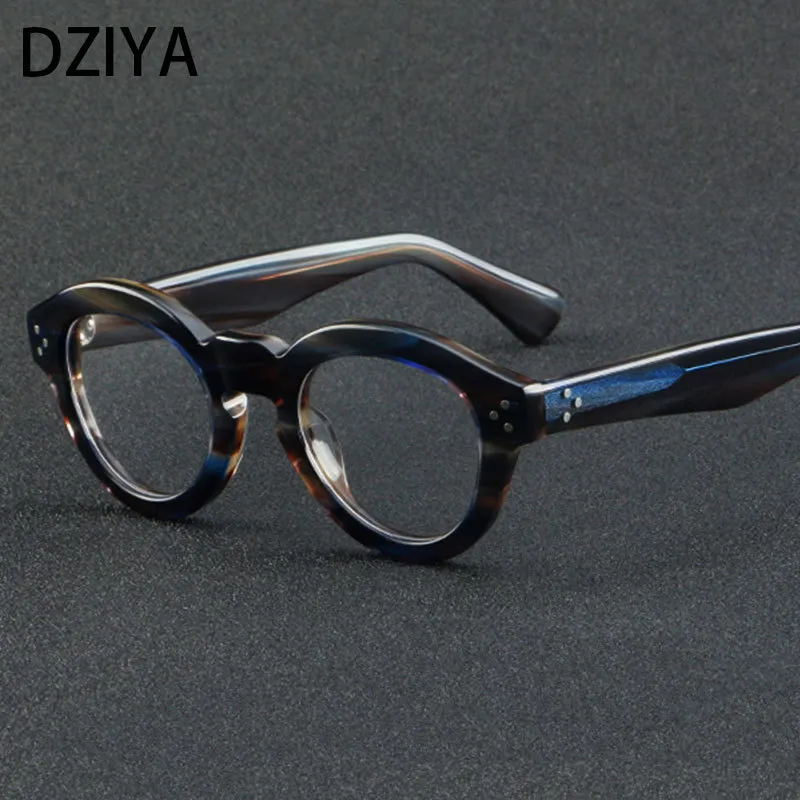 Mode Sonnenbrillen Frames Vintage Nieten hochwertige runde Acetatbrille Rahmen Männer Frauen Myopie Optische verschreibungspflichtige Brille