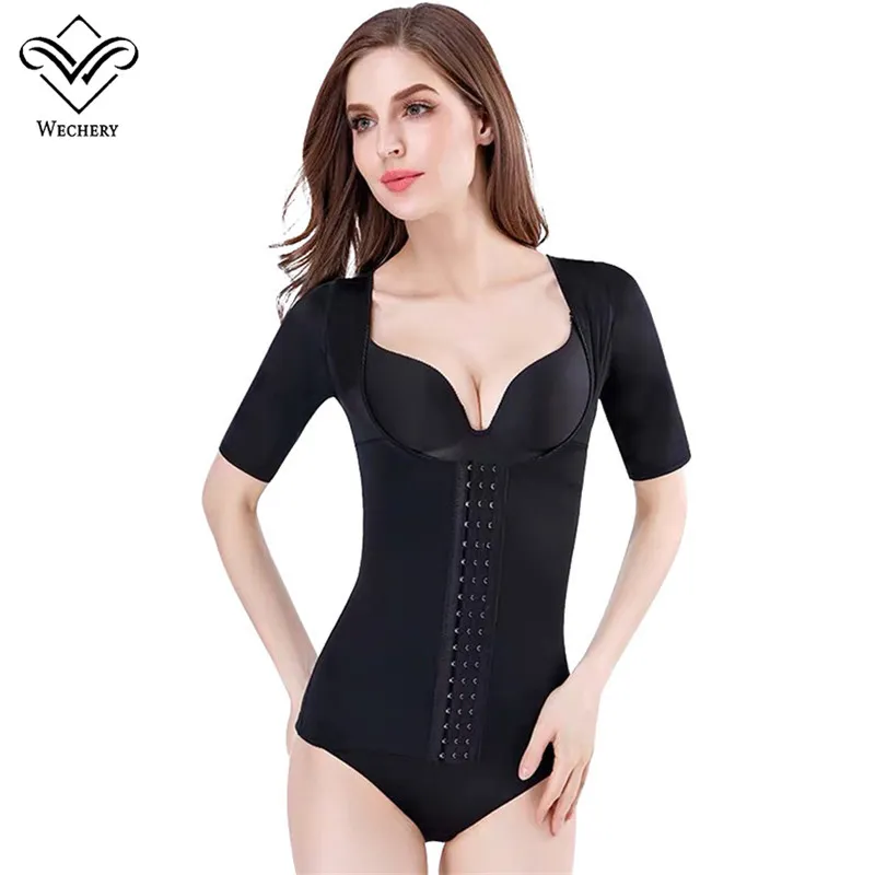 In Stock Women Breasted Short Sleeve Abdomen Waist Trainer Tops Body Slim Underwear Vest Arm Shaper Tights