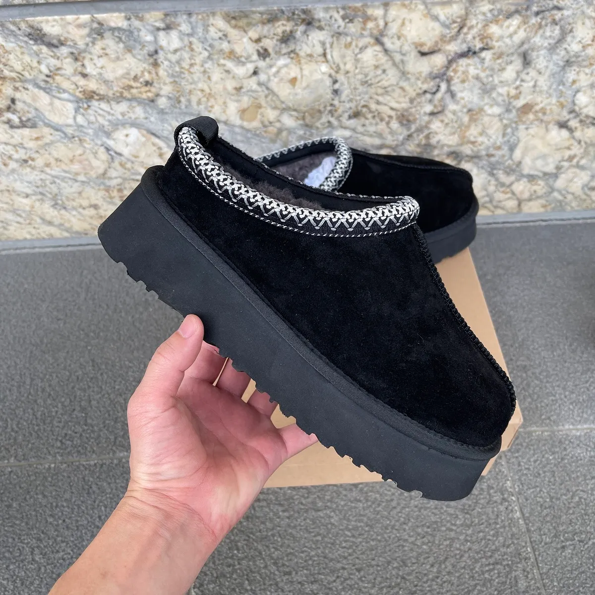 Pantofole Tazz per donna Ciabatte in pelliccia Tasman Australia Classic Ultra Mini Platform Slip on Scarponcino in lana scamosciata Miscela Ugglies