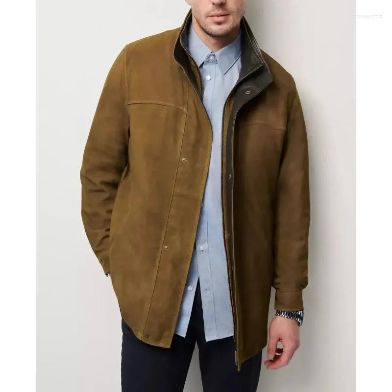 Chaquetas para hombre Western Cowboy Brown Real Suede Leather Bomber Jacket Coat Slim Fit SML XL
