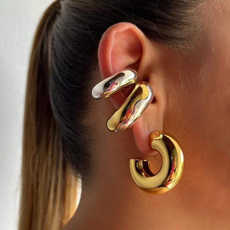 Ушная манжета панк -золото, покрытая из нержавеющей стали, кормящие серьги для женщин для женщин преувеличенные густые круговые украшения 230823