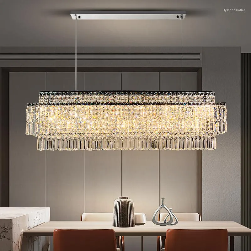 Chandeliers Rectangle Luxury Crystal LED Modern Home Indoor Living Dining Room Kitchen Decor Hanging Pendant Lights Chrome Lamp