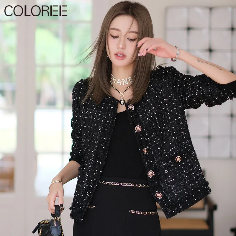 Chaquetas Para Mujer Estilo Coreano Clasico Blanco Negro Patchwork Tweed Chaqueta Mujer Elegante Mezcla Abrigo De Lana Senoras Prendas De Vestir De Un Solo Pecho Con Bolsillos 230822 De 73 86 DHgate