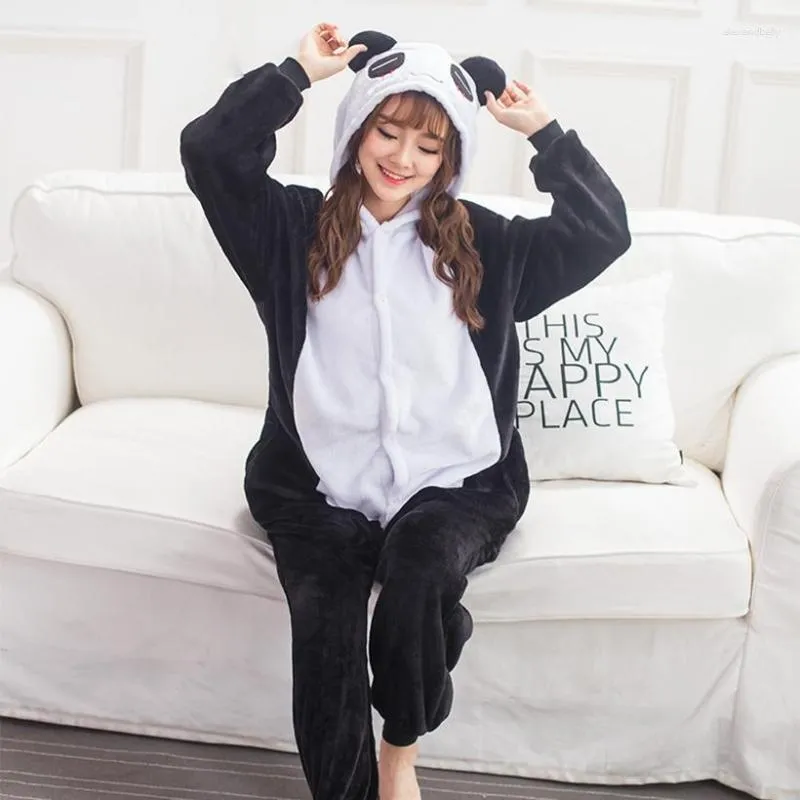 Vêtements de nuit pour femmes Hiver Flanelle Panda Tigre Zèbre Femmes Onesies À Capuche Dessin Animé Animal Pyjamas Ensemble Unisexe Pyjama Pijama