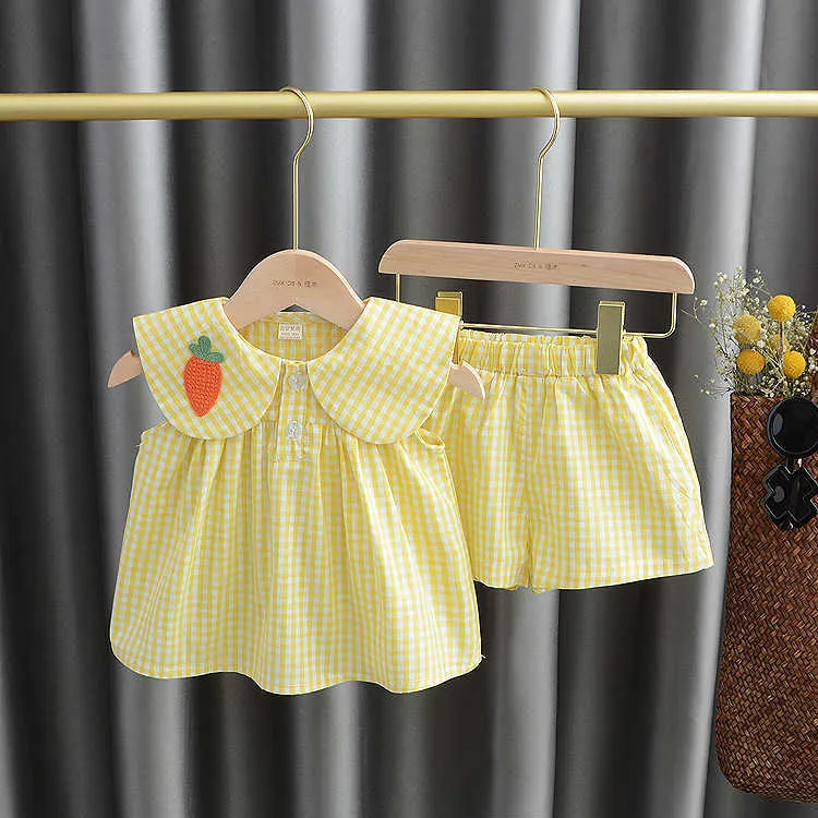 Kledingsets Zomerkledingsets Babymeisje Schattig Fruit Katoen Meisjes Plaid Zoet 2 stuks Pak Kinderkleding Kinderen vestidos