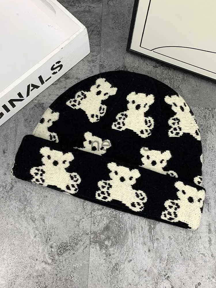 Beanie/Kafatası Kapakları Sevimli Küçük Ayı Yün Şapka Sonbahar ve Kışın Kadınlar İçin Çok Çok Sıcak Örme Şapka Moda Şovu Yüzü Küçük Baotou Soğuk Şapka Kadın Trend J230823