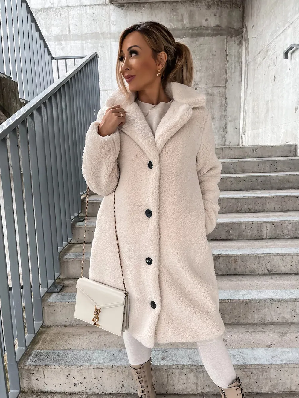 Winter Womens Plush Ladies Teddy Coat With Fur Faux Lining Long