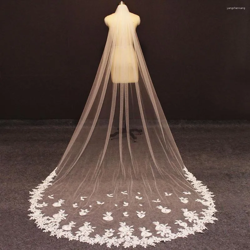 Bridal Veils Real Images Lace Wedding Veil Beautiful Soft Tulle 3M/10ft Long With Comb White Ivory Cathedral For Bride