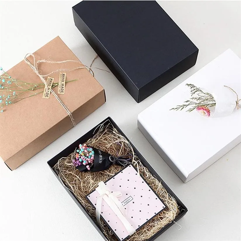 Gift Wrap 50pcs lot Large Kraft Paper Cardboard Box Craft Packaging Black With Lid Carton220n