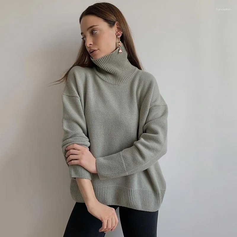 Women's Sweaters Temperament High Neck Loose Knit Sweater Women 2023 Autumn European And American Pullover All-match Long-sleeved Top